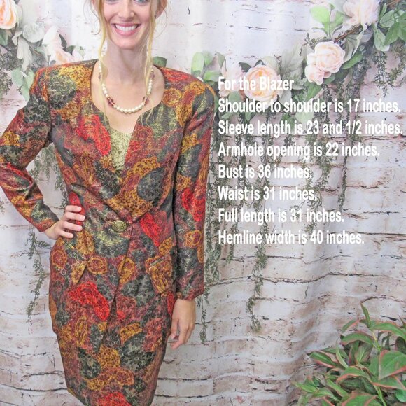 36 bust 2-piece silk suit GILLIAN logo 1980s paper hang tag, Tunic length Blazer - Picture 4 of 11